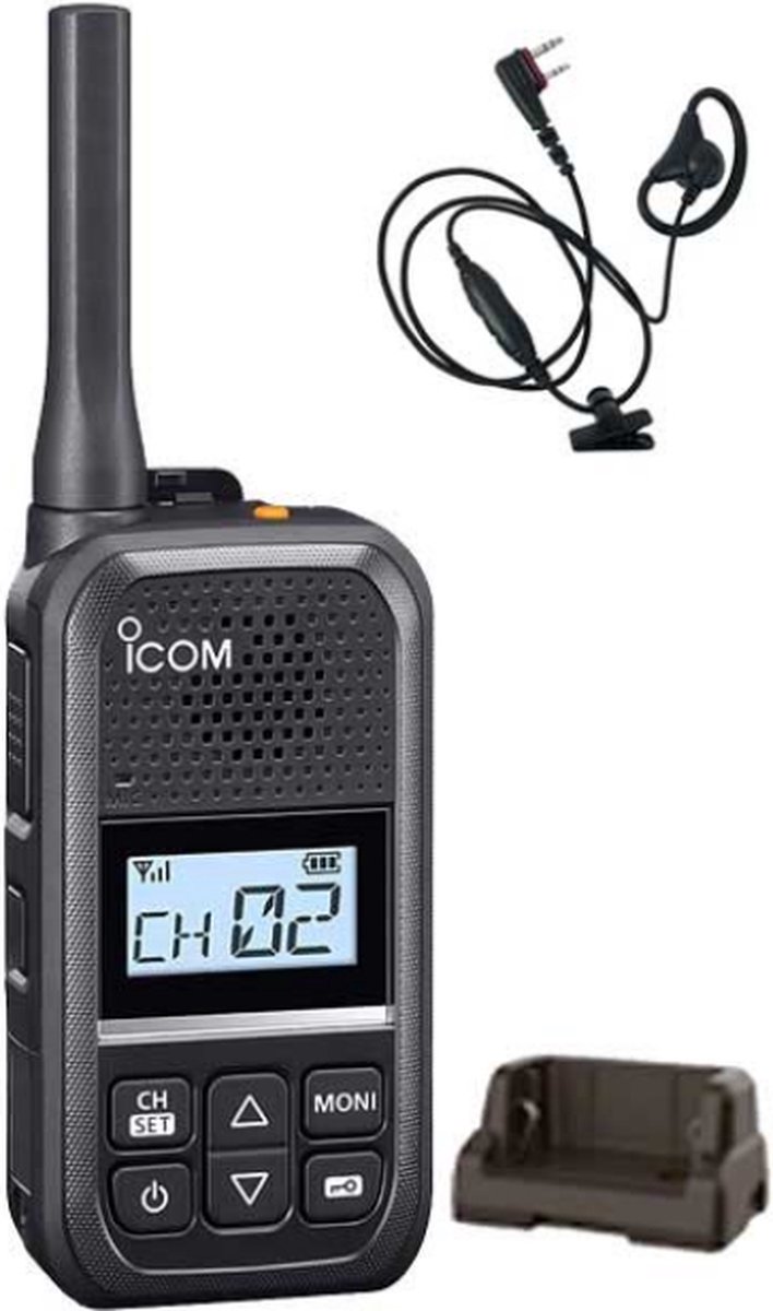 Icom IC-U20SR IP54 mini Portofoon met tafel lader en D-shape oortje