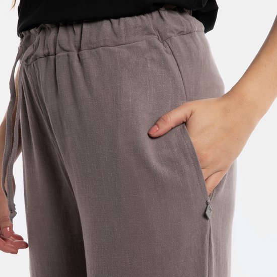 Pantalon Knit Factory Fern - Pantalon femme - Pantalon femme - Pantalon avec poches latérales - Pantalon long - Doux et aéré 78% viscose et 22% lin - Pantalon d'été - Pantalon d'été - Pantalon large - Taupe - 40/42