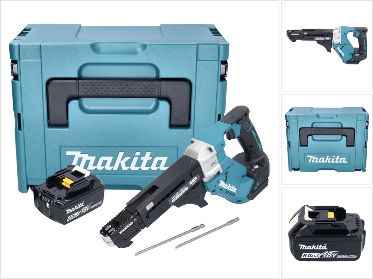 Makita DFR 551 G1J accu-schroevendraaier met magazijn 18 V 25 - 55 mm borstelloos + 1x accu 6,0 Ah + Makpac - zonder oplader