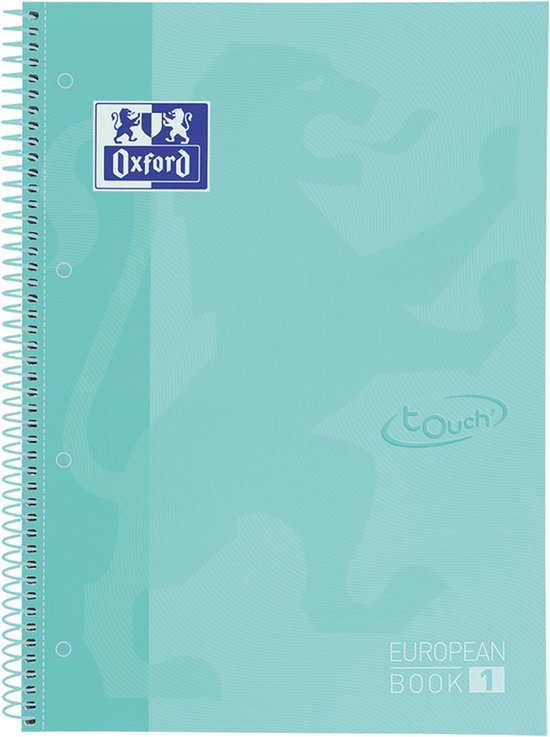 Oxford École Europeanbook - cahier - bordure colorée - A4+ - ligne - 80 feuilles - 4 trous - couverture rigide - menthe pastel