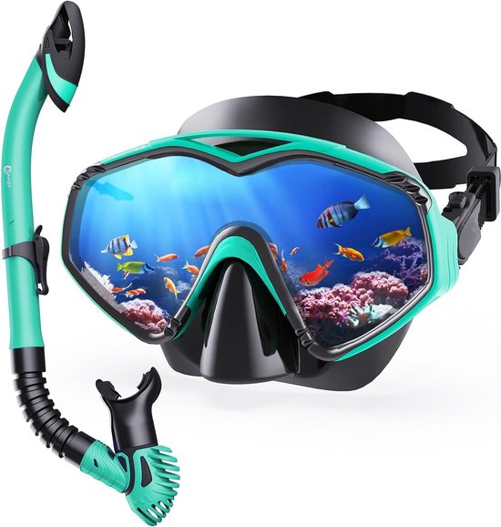 EXP VISION Pano 3/4 Snorkelset Voor Volwassenen, Professionele Anti Condens Snorkelmasker Droogsnorkelmasker