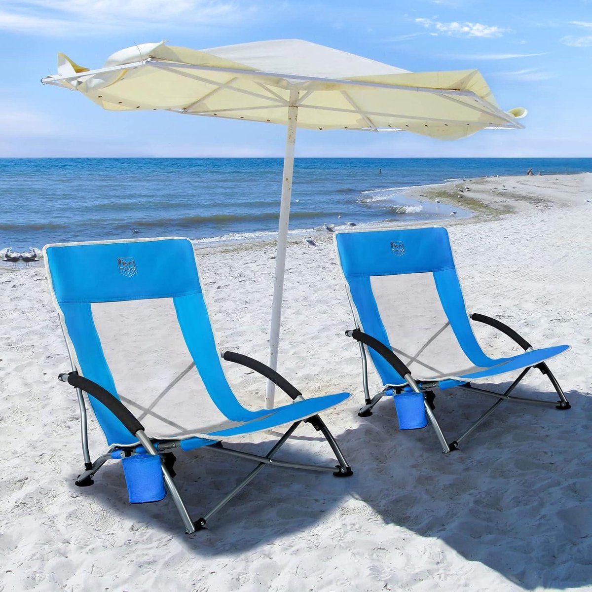 Flamingueo Parasol strand, tuin, zwembad, versterkte hoogte- en uitlijningsfunctie, UV-bescherming 50 , polyester, draagtas, 210 x 180 cm, Groen