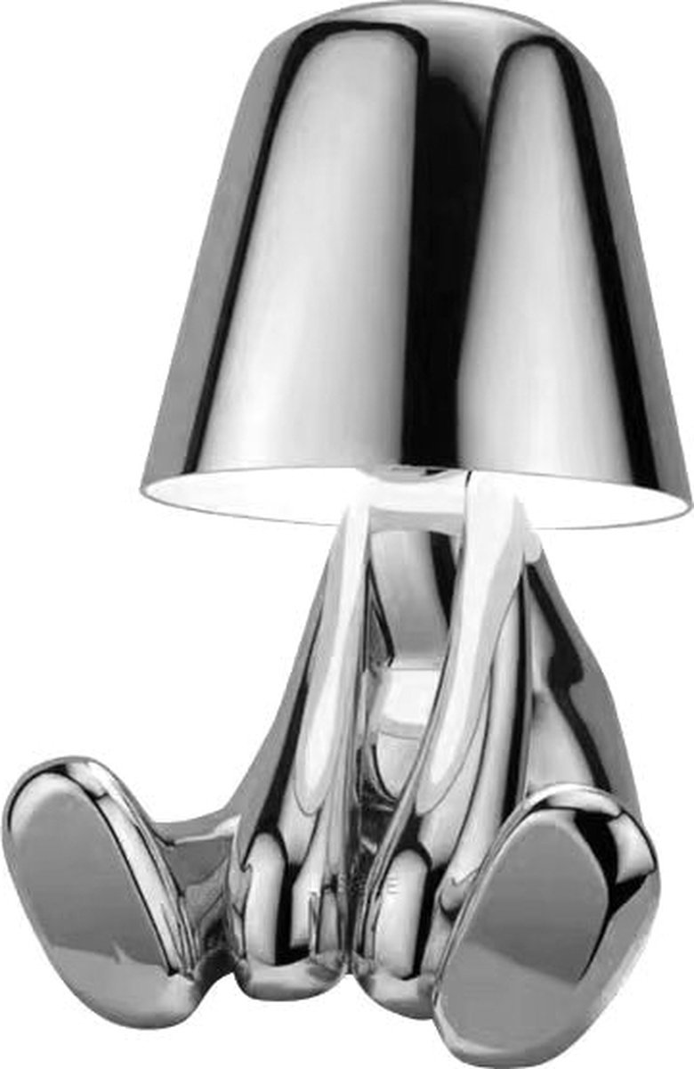 Luxus Europe - Bins Brother Tafellamp - Zilver - Decoratieve Tafellamp - Tafellamp slaapkamer - Draadloos - Dimbaar