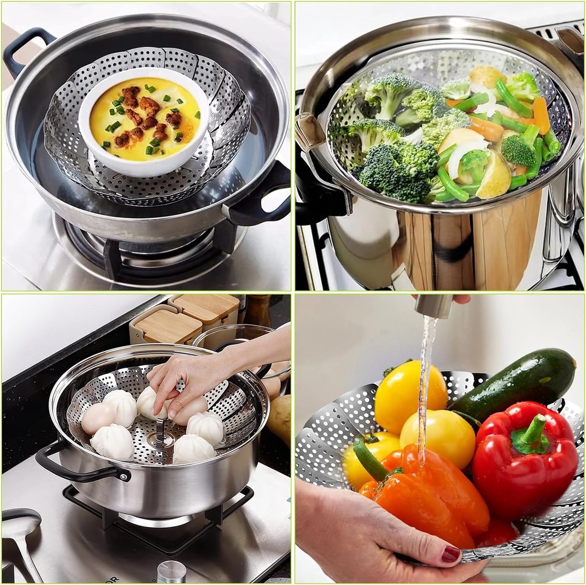 Support Cuisson Vapeur Inox Pieds Réglables - Compatible Casseroles Et Woks - Lavable Lave-vaisselle