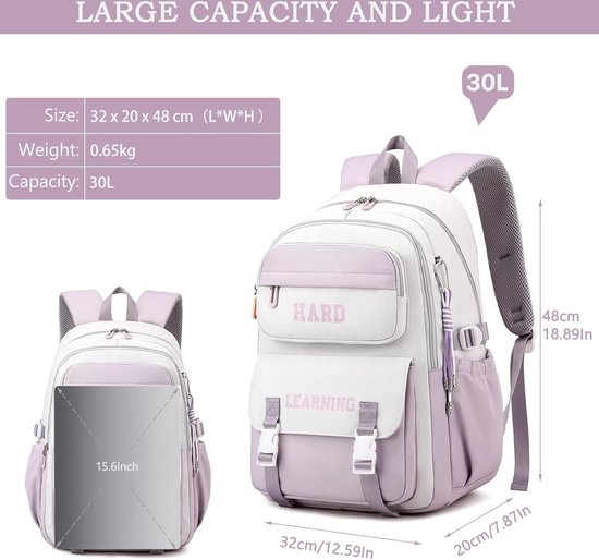 HYC00 Rugzak School Tiener Meisje Schoolrugzak Schooltassen Middelbare School Meisje Schooltas Laptop Rugzak 14 Inch Dames Casual Dagrugzak Anti-Diefstal Rugzakken College Backpack,Pauwblauw