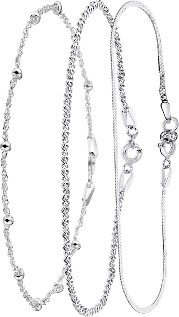 Lucardi - Dames Gerecycled zilveren set met 3 armbanden - Cadeau Set - 925 Zilver - Zilverkleurig