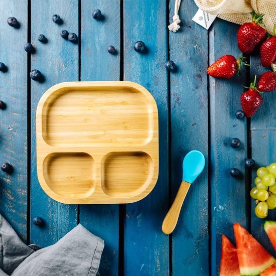 Munchkin Bamboe Bord met Vakjes, Kinderbord met Vakjes, Kinderbord met Zuignap voor Baby's & Peuters van 6 Maanden en Ouder, BPA-vrij Bord