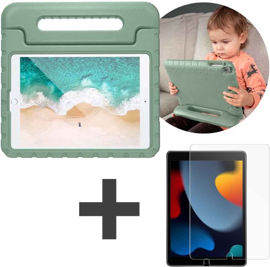 Foto: Imoshion kidsproof tablet hoes kinderen screenprotector gehard glas geschikt apple ipad 9 10 2 2021 9e generatie ipad 8 10 2 2020 8e generatie ipad 7 10 2 2019 7e generatie tablethoes olijfgroen