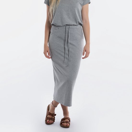 Knit Factory Lily Rok - Jupe femme - Jupe midi - Jupe droite - Jupe crayon - Avec poches latérales - Arrive jusqu'à la hauteur du mollet - Grijs clair - S