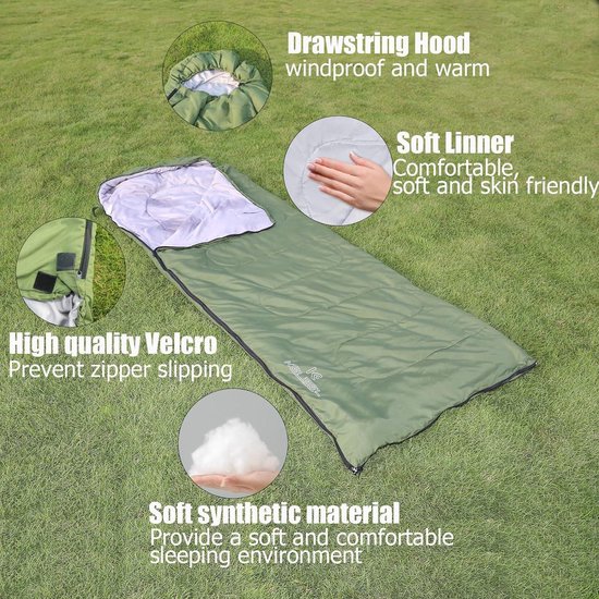Enkel Envelop Slaapzak voor Volwassenen en Kinderen - Lichtgewicht Waterdichte Dubbele Slaapzak - Ideaal voor Kamperen en Backpacken Sleeping Bag — afbeelding 2