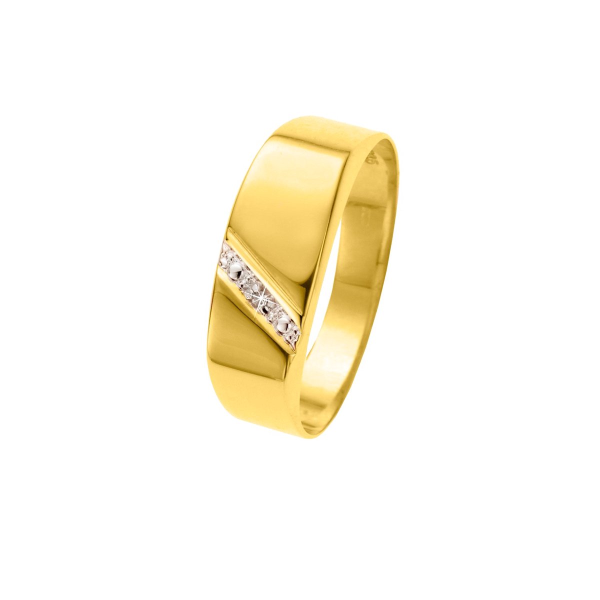 Lucardi Heren Zegelring met diamant 0.01ct - Ring - Vaderdag Cadeautje - 14 Karaat Goud - Geelgoud