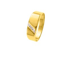 Lucardi Heren Zegelring met diamant 0.01ct - Ring - Vaderdag Cadeau - 14 Karaat Goud - Geelgoud