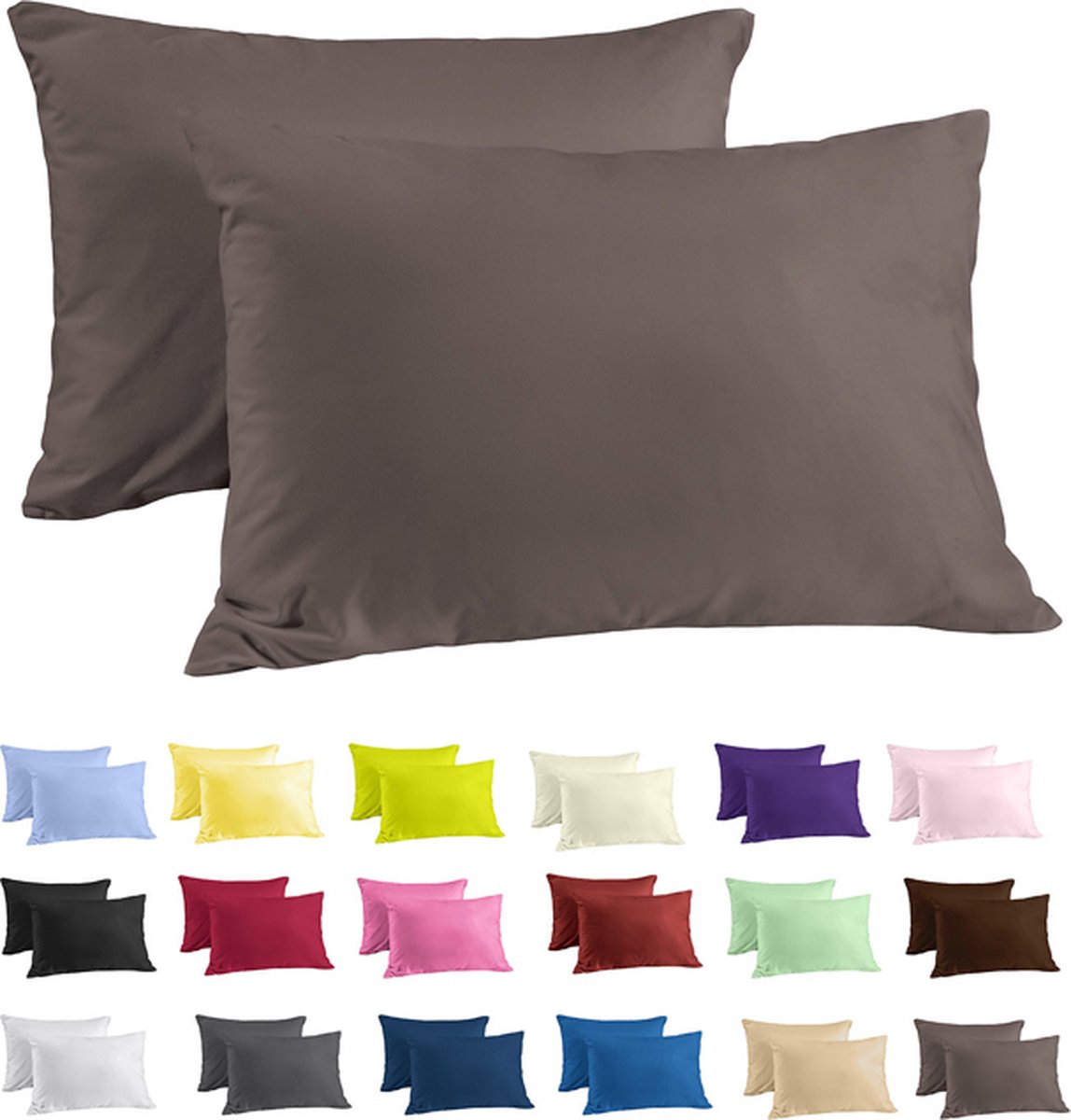 Zavelo Katoen Kussenslopen Basics Taupe (set van 2)-60 x 70 cm (standaard)