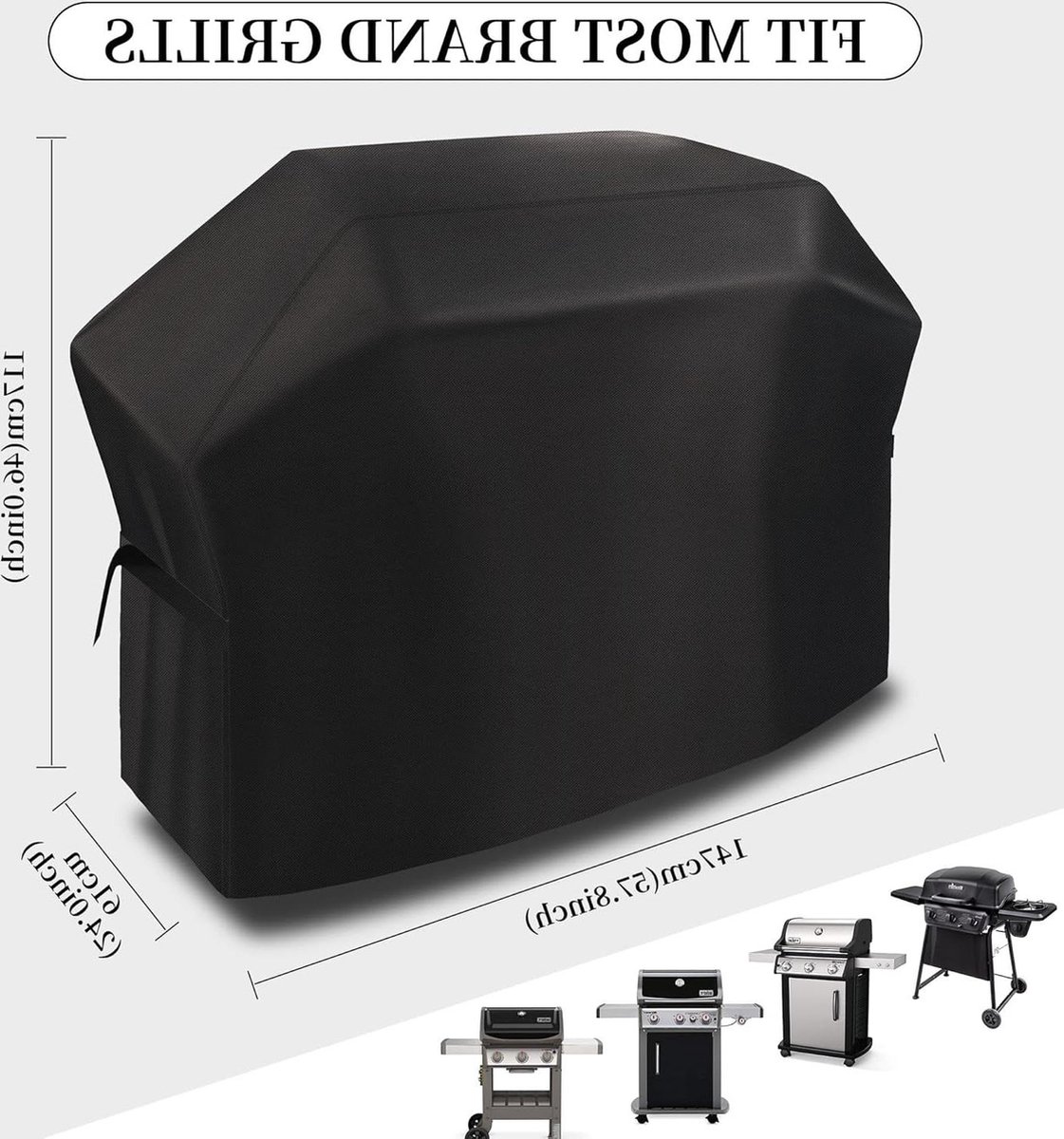 Waterdichte Barbecuehoes met klittenband Groot formaat 147x61x117 CM 420D Oxford Stof Voor Outdoor BBQ Grill Winddicht UV Bestendig Scheurbestendig Zwart