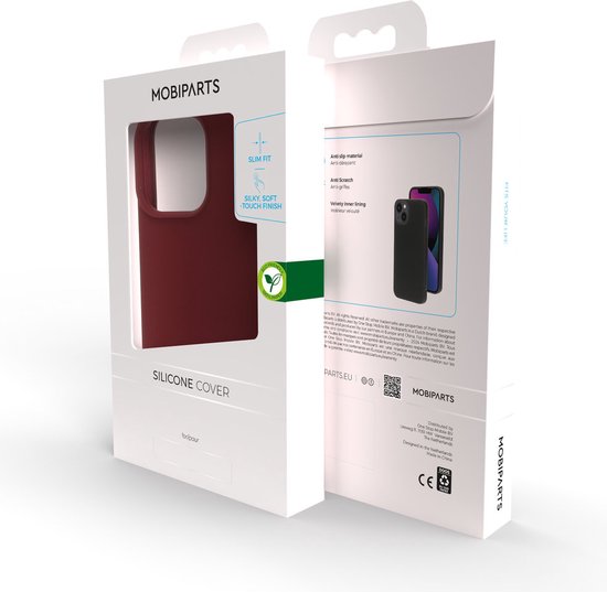 Mobiparts Coque en silicone pour Apple iPhone 15 Pro Max avec 2 Protecteurs d'écran en Glas trempé - Violet/Rouge