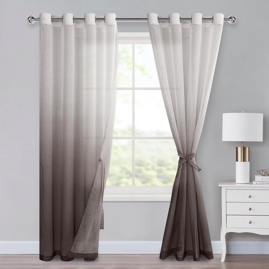 XWZO Voile gordijnen met ogen gordijnen kleurverloop gordijn Sheer Ombre gordijnen set van 2 voor slaapkamer en woonkamer lusgordijnen met gordijnhouder H 145 x B 140 cm blauw