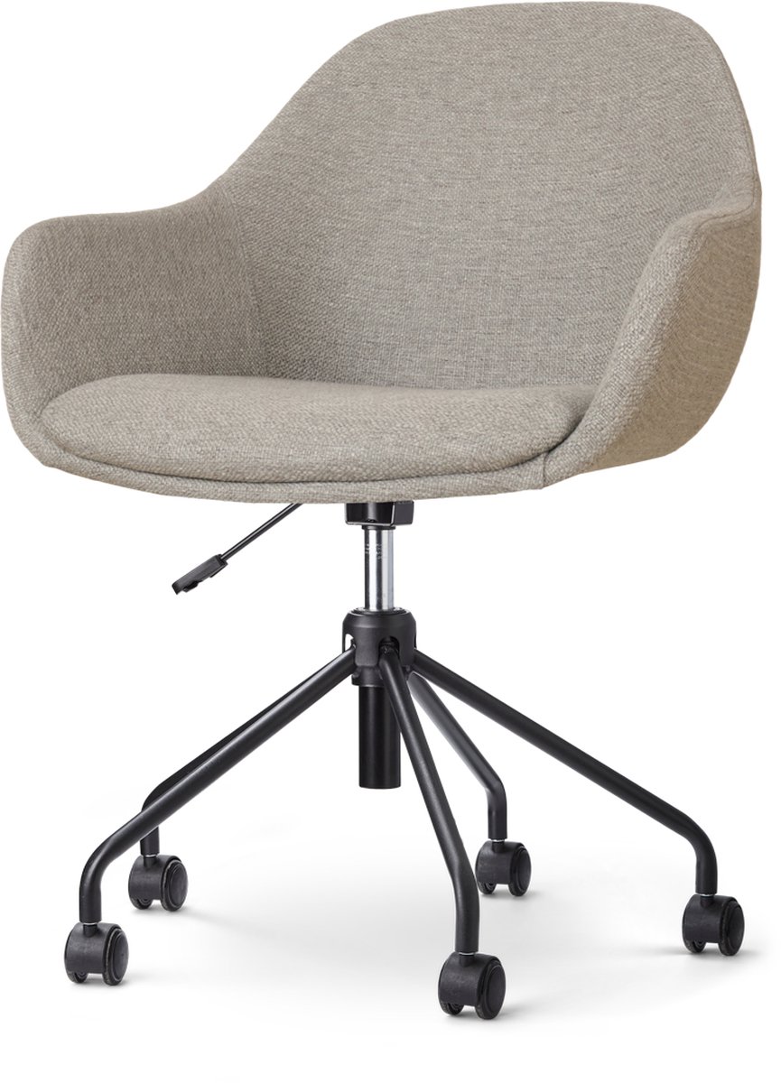 Nolon Nout-Mae Bureaustoel Warm Grijs - Stof - Verstelbaar - Wieltjes - Zwart Onderstel - Design - Comfortabel