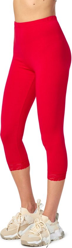 Merry Style MS-MS10-224-LE Dames Capri Leggings met Kant - Sport - Vrijetijdsbroek - 3/4 Lengte - Katoen - Rood - S