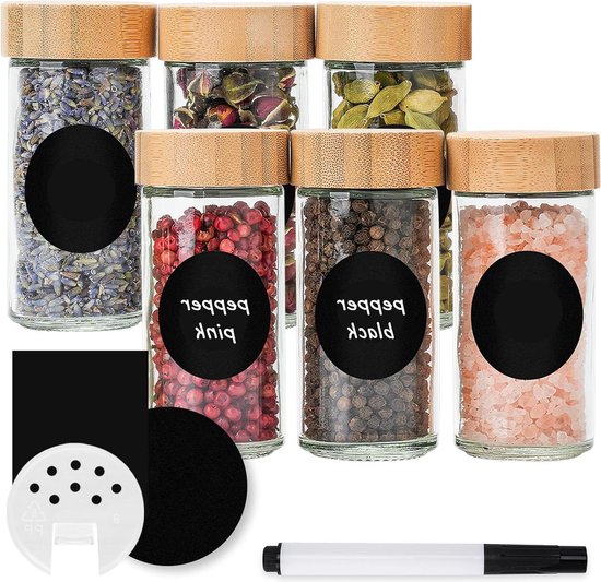 Schramm® Kruidenpotjes 300ml rond selecteerbaar 6, 12 of 24 stuks 14 x 6,8 cm met kurksluiting incl. etiketten verschillende hoeveelheid selecteerbaar Voorraadpotjes, Grootte:6 Stück