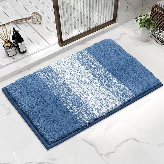 Badkamer tapijt, antislip Shaggy Chenille badmat water absorberend tapijt, zachte microvezel Shaggy badkamer mat machine wasbaar azuurblauw 40 * 60 cm