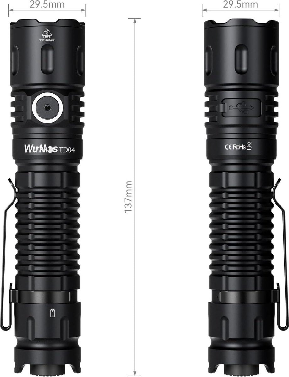 ThruNite TN12 V6 tactische LED-zaklamp, hoge 1950 lumen dubbele schakelaar, USB-C oplaadbare zaklamp compact voor EDC, wetshandhaving en buitengebruik (koel wit