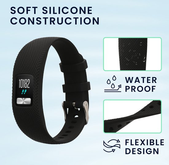 Zwart, waterdicht en flexibel TPU-bandje met diamantpatroon, geschikt voor Garmin Vivofit 4. Toont 10182 stappen.