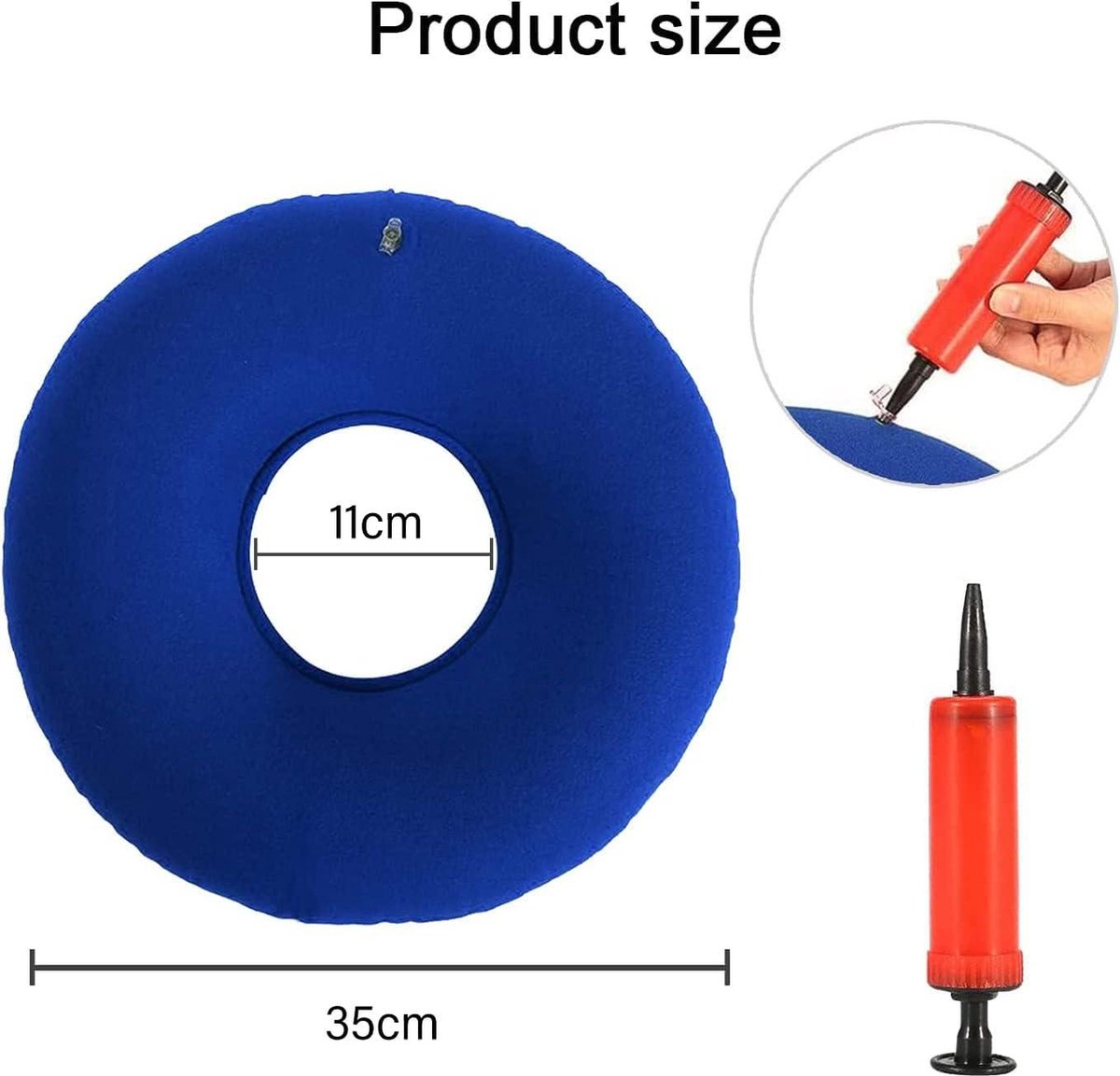 2 stuks opblaasbaar ringkussen, zitring na operatie, zitkussen ring zitring, orthopedisch rond kussen met pomp, orthopedische zitring met pomp voor aambeien, correctie van de zithouding (blauw grijs