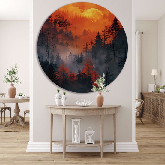 Tableau forêt - Cercles muraux nature - Cercles muraux Lune - Tableaux Classique - Tableau - Décoration chambre cercle mural forex 80x80 cm