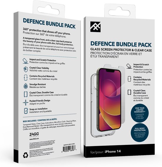 ZAGG Defence Bundle iPhone 14 Hoesje Transparant + Screen Protector