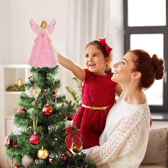 Pointe De Sapin De Noël Ange Lumineuse LED - Décoration De Cime 30cm Pour Arbre De Noël, Maison, Fêtes