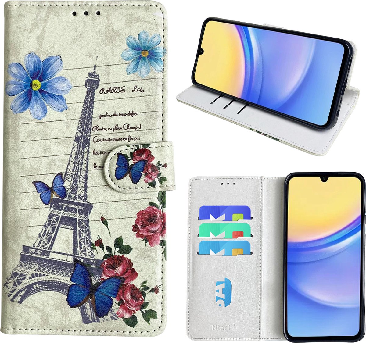 Hoesje geschikt voor Samsung Galaxy A15 Bookcase met Eiffel Toren /Parijs