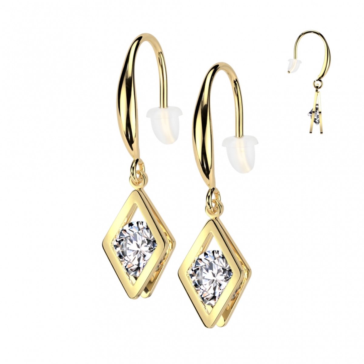 Oorbellen PVD Hollow Diamond Dangle - goud - LMPiercings