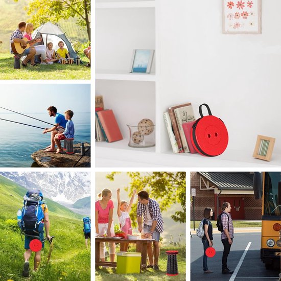 Draagbare telescopische kruk - inklapbaar van kunststof - opvouwbare zitting - voor vissen grillen kamperen - max. belasting 150 kg - rood/zwart Telescopic Stool — afbeelding 2