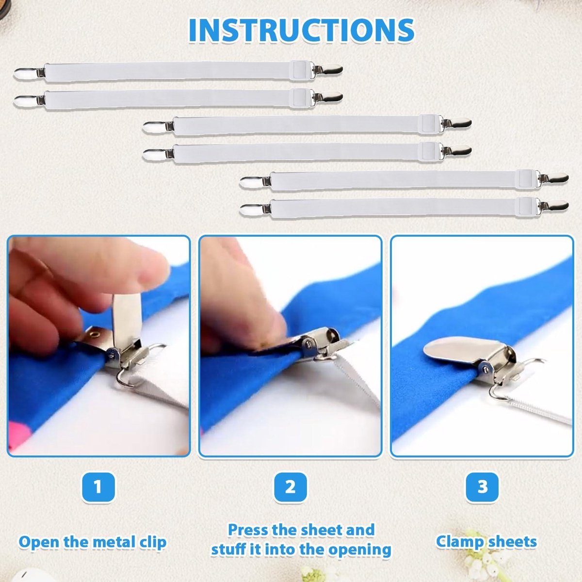 SPEACOUR Lot De 6 Pinces à Nappe Réglables - Clips De Fixation Avec Sangle Cachée Pour Tables Extérieur/Intérieur | Blanc