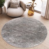Tapiso Valley Tapis Rond Grijs Tapis à Poils Ras Taille - 160x160