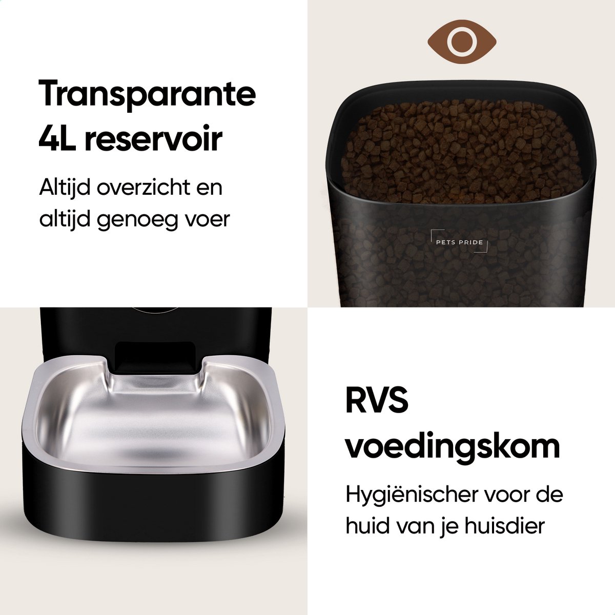 Afbeelding 3 van Pets Pride Automatische Voerbak Kat - Zwart - 4 Liter - Voerautomaat met Full HD camera - Voerdispenser