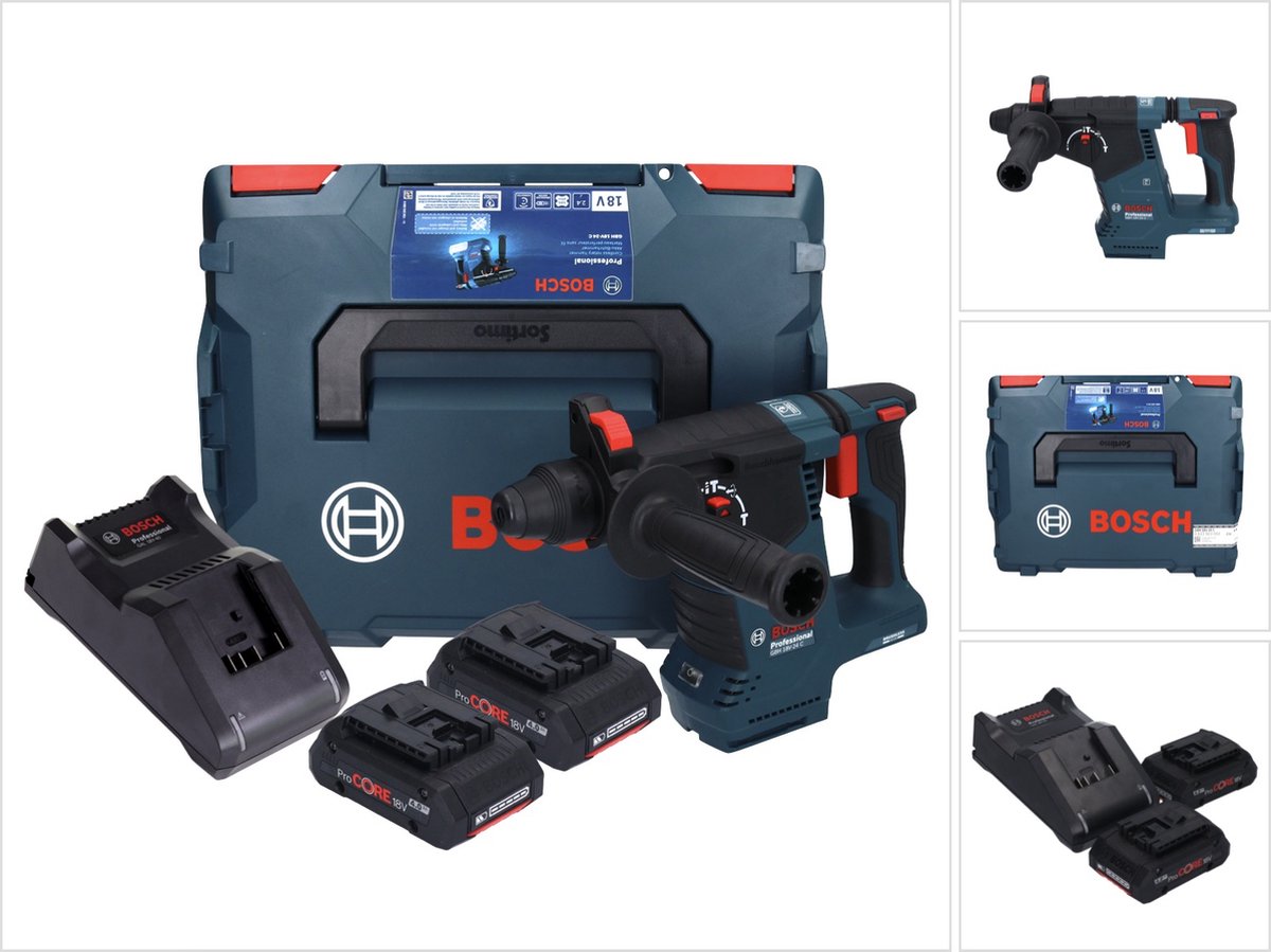 Bosch GBH 18V-24 C Professionele accu boorhamer 18 V 2,4 J Brushless SDS plus + 2x ProCORE accu 4,0 Ah + lader + L-BOXX