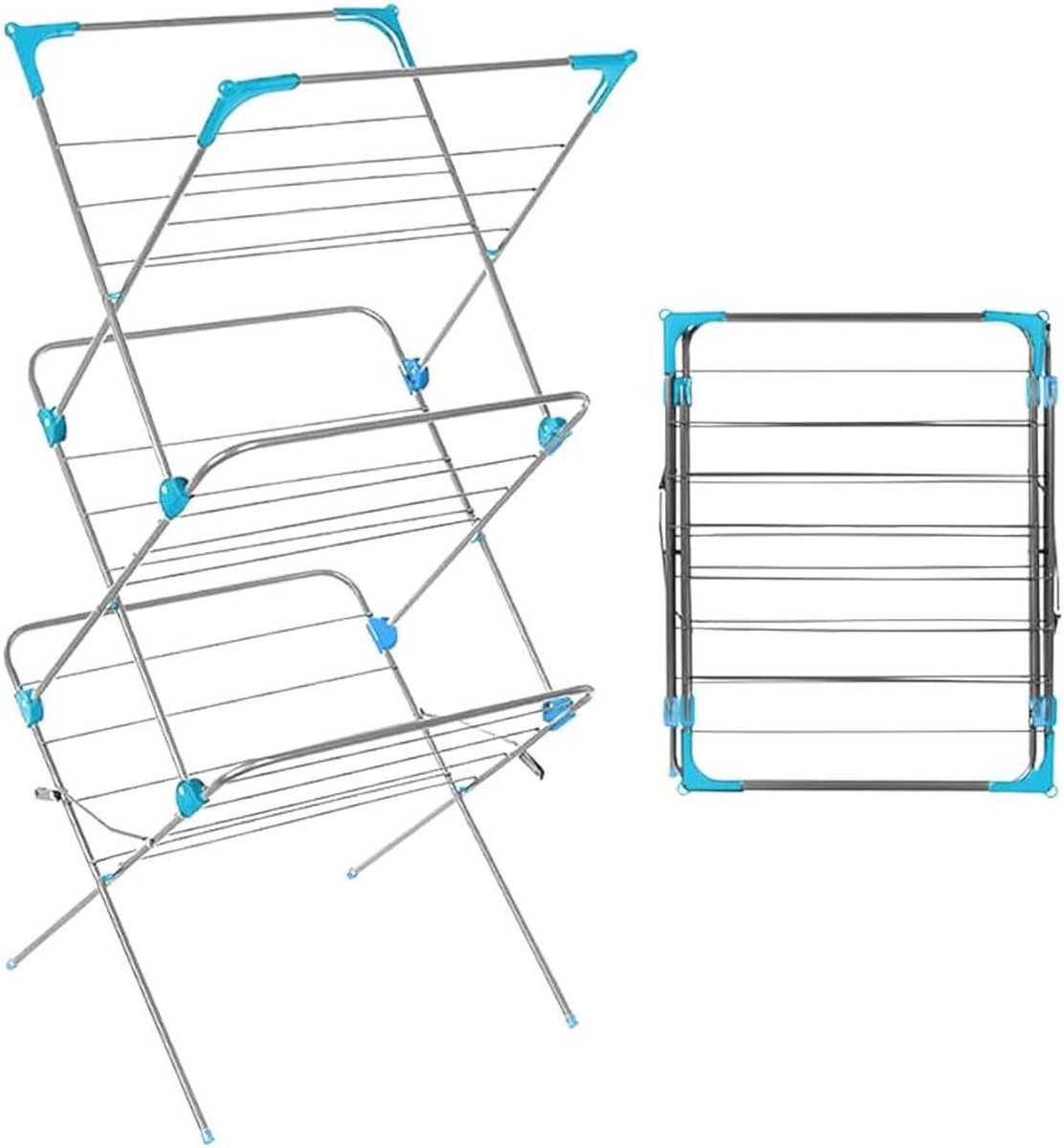 Goedkoopste Heavy Duty 3-laags Kleding Luchtdroger - Gelegeerd Staal - 15m Droogruimte - Indoor Outdoor Handdoekrek met Antislip Voeten washing line