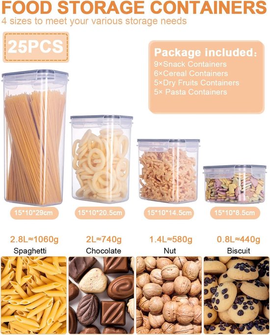 GoMaihe Voorraaddoos, 16-delige set, luchtdichte keukenorganizer van kunststof, met deksel, geschikt om muesli, meel, koffiebonen, cornflakes e.d. in te bewaren, formaat: 1,7 l, 1,25 l, 0,75 l GoMaihe Voorraaddoos, 16-delige set, luchtdichte keukenorganizer van kunststof, met deksel, geschikt om muesli, meel, koffiebonen, cornflakes e.d. in te bewaren, formaat: 1,7 l, 1,25 l, 0,75 l