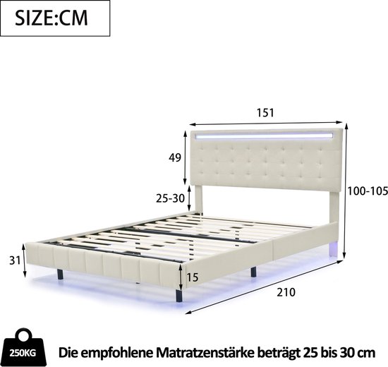 Tatub King drijvend bedframe met zijopbergzak, led-zwevend bedframe met