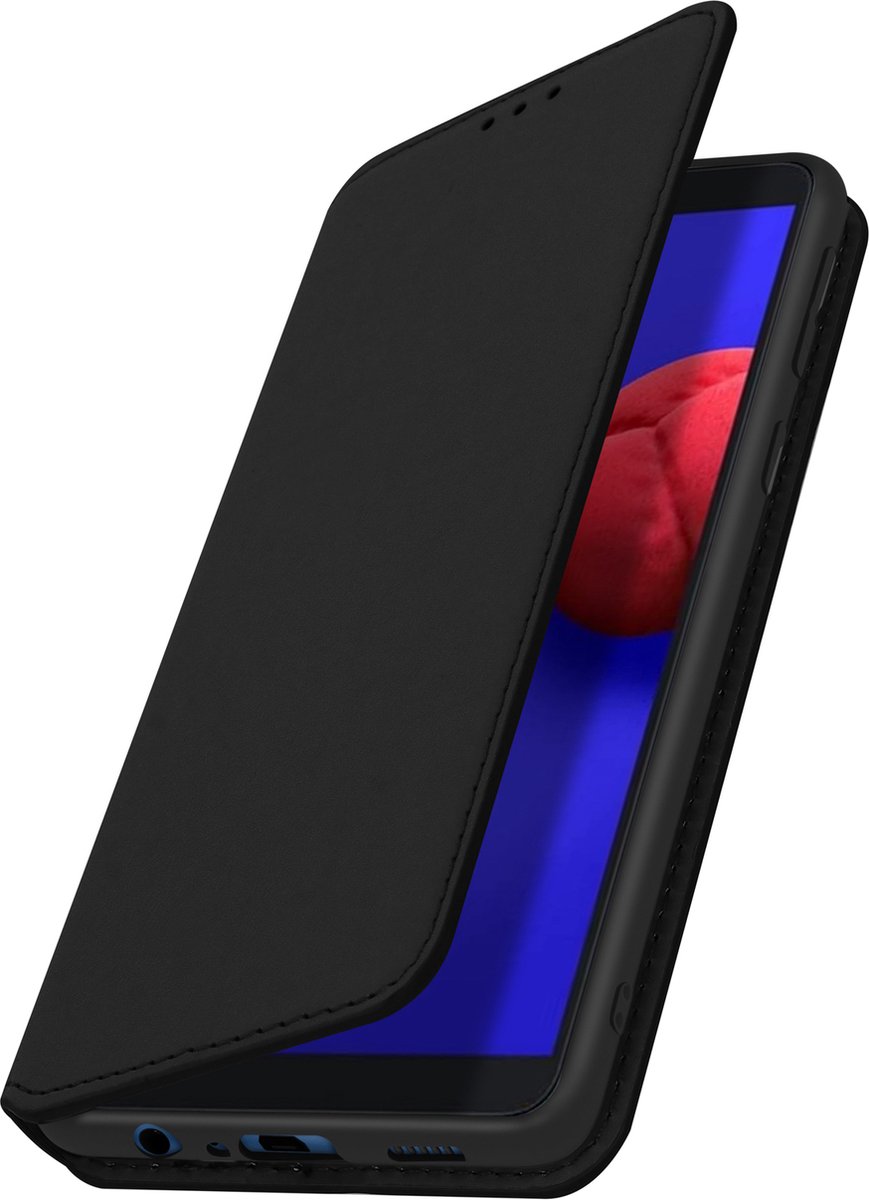 Hoes Geschikt voor Samsung Galaxy A01 Core klep portefeuille, video standaard zwart