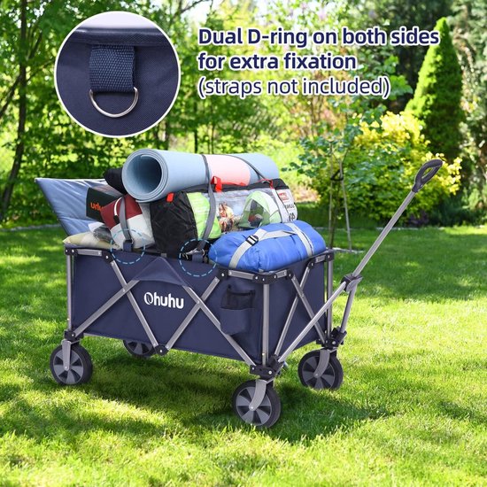 XL Bolderkar opvouwbaar 145 liter 100 kg belastbaarheid - strandwagen tuinwagen - inklapbaar met zijvak - blauw Grote handwagen van Sekey — afbeelding 3