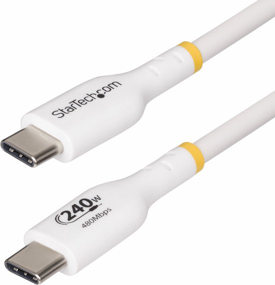 StarTech.com Câble de chargement USB-C de 4 m, Wit, câble USB certifié USB-IF, 240 W PD EPR, câble de chargement USB 2.0 Type-C pour ordinateur portable, câble de transfert de données USB-C, Manteaux TPE, M/M