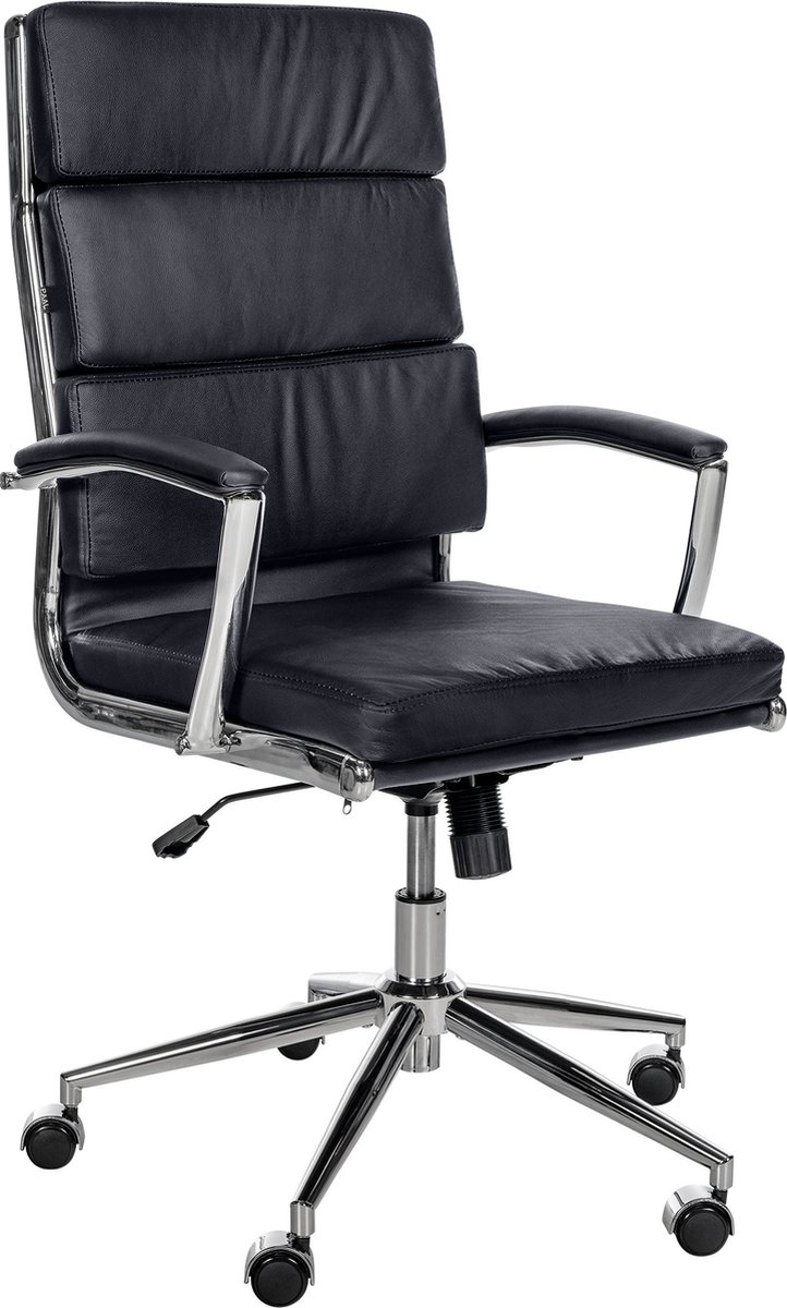 CLP Cleveland Bureaustoel - Ergonomisch - Voor volwassenen - Met schommelfunctie - Met verchroomd frame - zwart Echt leer - CLP - €199,90