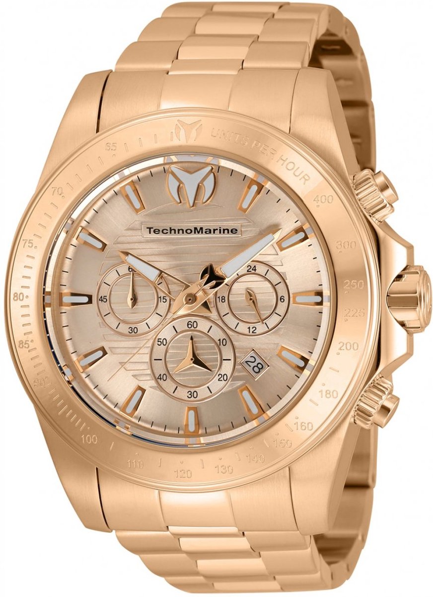 TechnoMarine Manta TM-220138 Heren Horloge - Waterdicht - Analoog - Quartz Uurwerk - Roestvrij Staal met rosegouden Wijzerplaat - 47mm