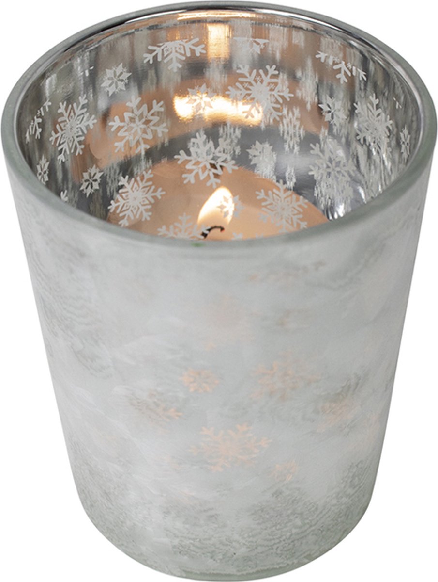 Theelichthouder sneeuw wit goud small 8cm*