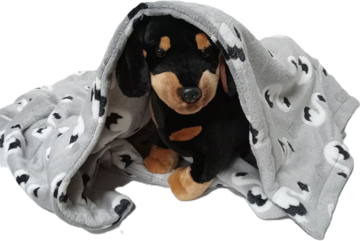Comfortabel Fleece Plaid - voor Honden en Katten - Grijs met Zwanen - 90x145cm