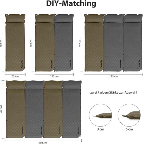 Ultralichte zelfopblazende slaapmat met hoofdkussen - comfortabel en draagbaar voor outdoor camping en reizen - 6 cm hoog (legergroen) van Merkloos — afbeelding 3