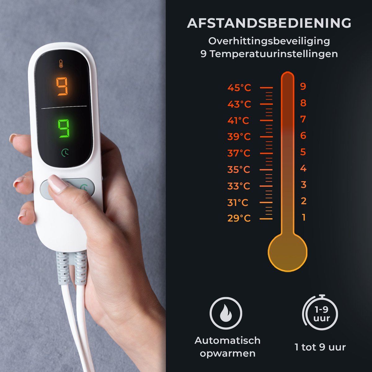 Afbeelding 2 van STAUS&BACH POWERNAP - 1 Persoons elektrische deken (160W) - Warmtedeken met 1 tot 9 uur timer en 9 warmtestanden - 160x120 cm knuffeldeken - Wasmachine bestendige bovendeken - Antraciet