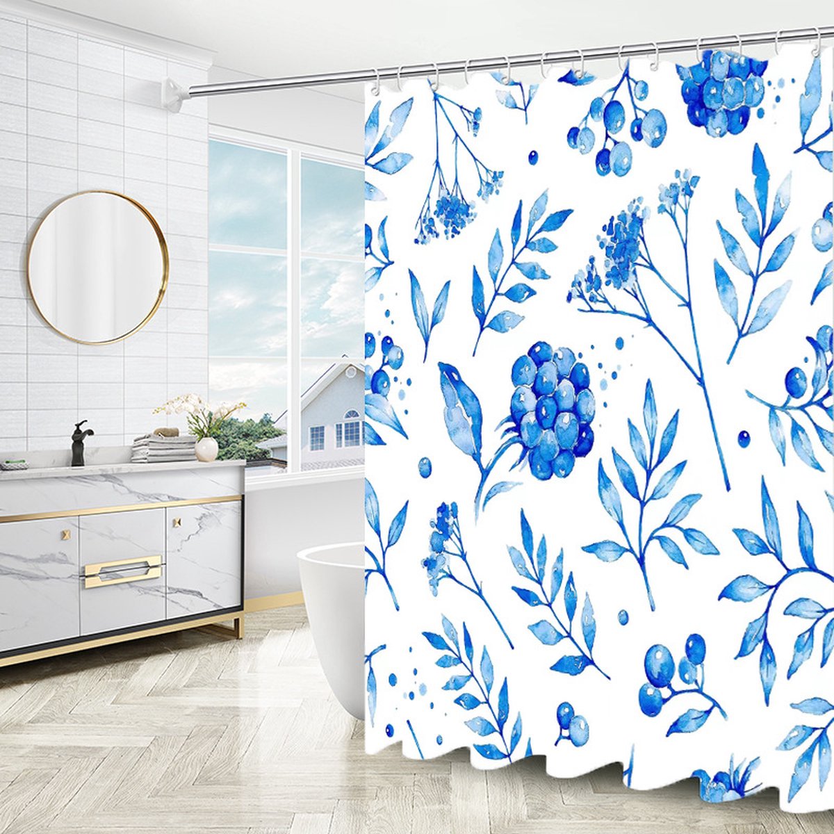 Scamzsure Douchegordijn, wasbaar, sneldrogend, textielstof, polyester, badgordijn, badgordijn, lichtgeel, wafelmotief, 150 x 180 cm, met 10 douchegordijnringen